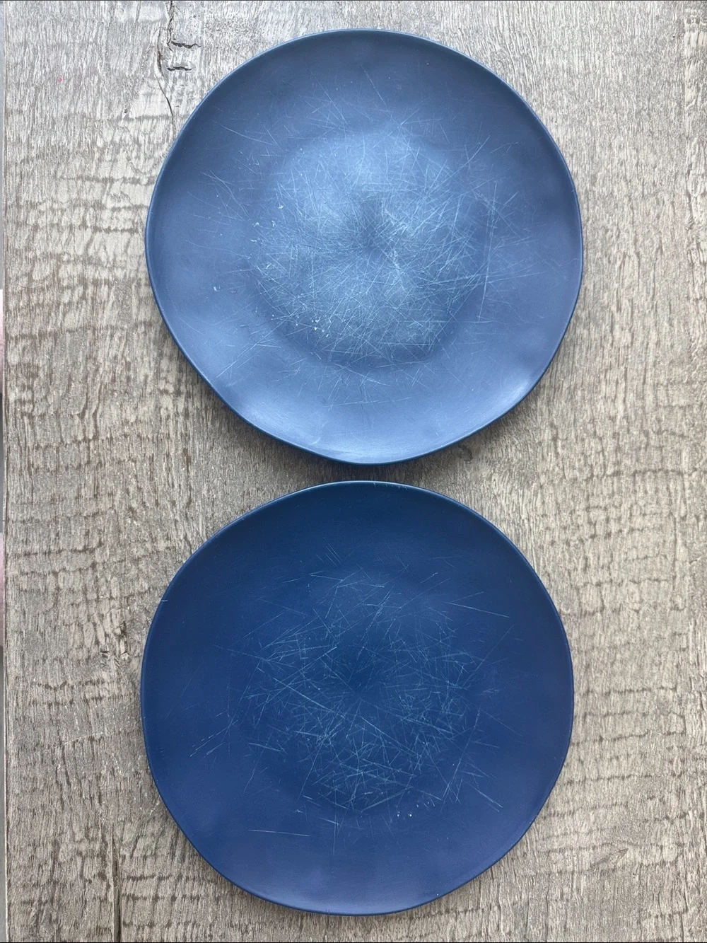 Set of 4 Colorful Heavy Duty Plastic Plates - Teal & Navy 10.5” round